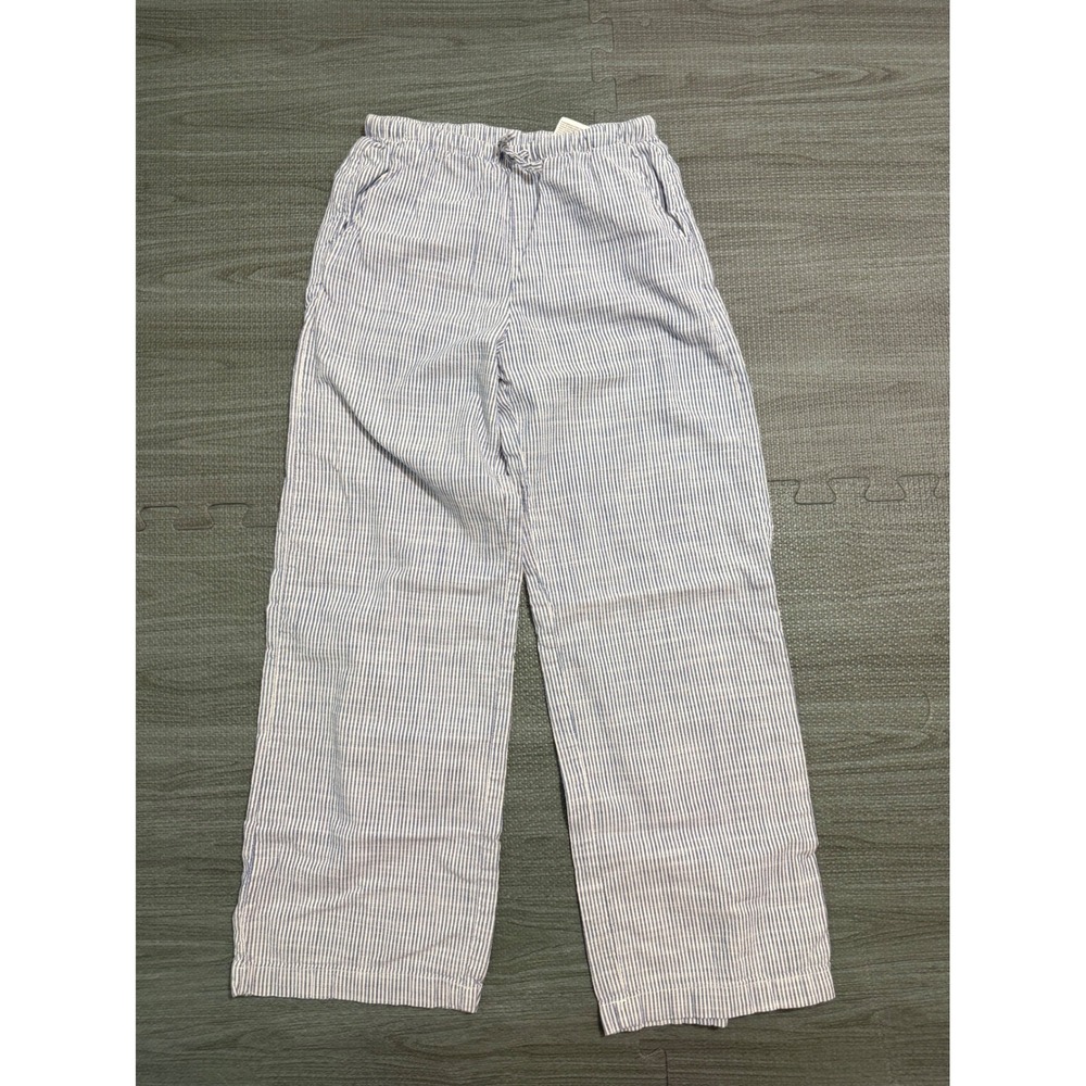 HM Kids Blue White Striped Cotton Wide Leg Elastic Waist Pants Size 8-9Y